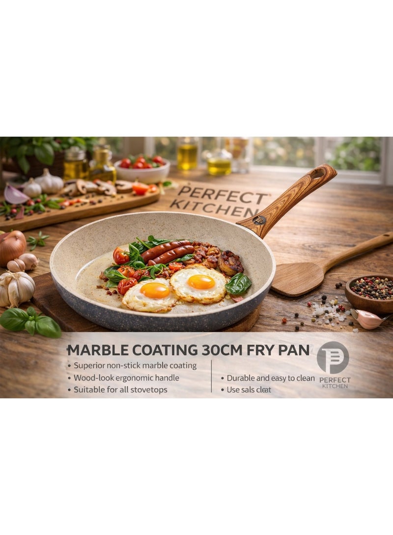 بيرفكت كيتشن مقلاة المنيوم غير قابل للالتصاق مع مقبض خشب  مقاس 30 سم لون بيج - Image 2